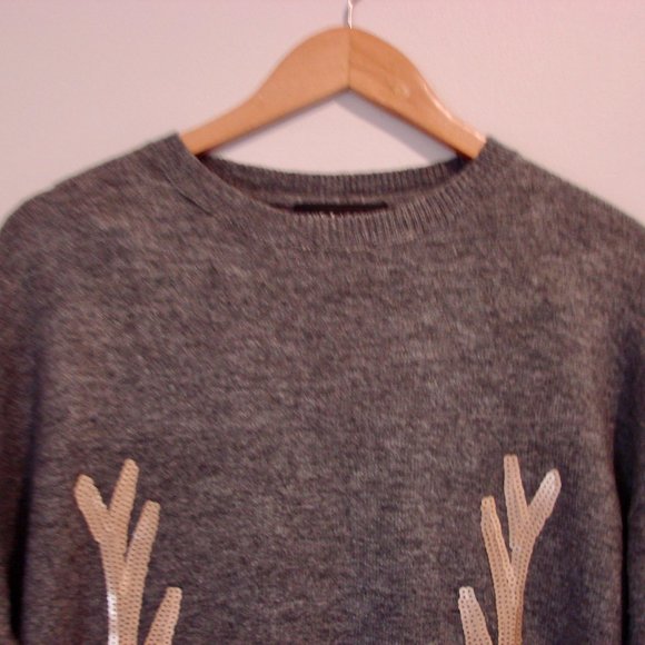 Love & Legend Rudolph Reindeer Gray Sequin Christmas Sweater Plus Size 1X - Picture 2 of 16